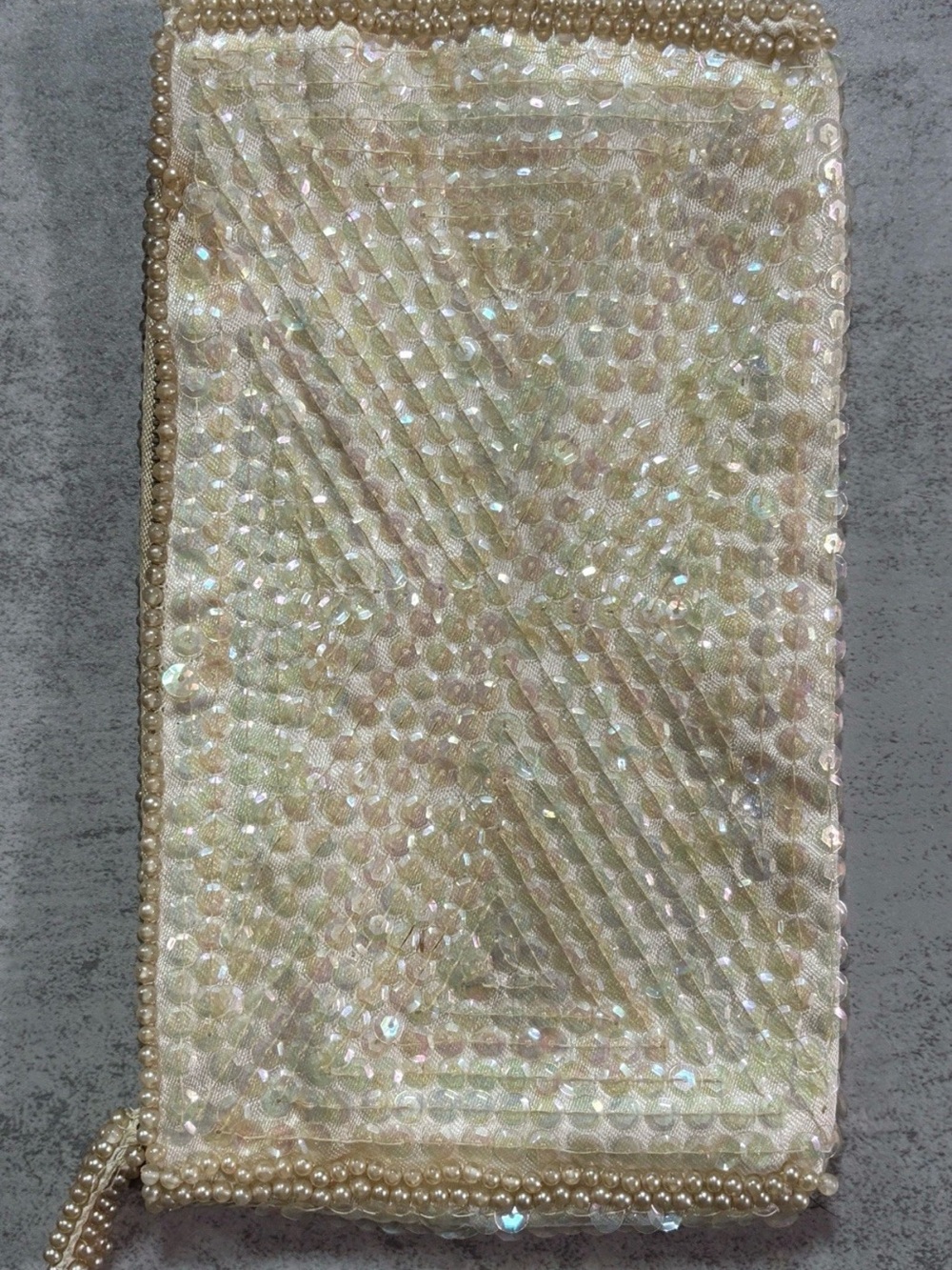 Vintage Pearl Evening Clutch La Regale 1950s Ivory Iridescent Sequin Beaded MCM - Picture 6 of 16